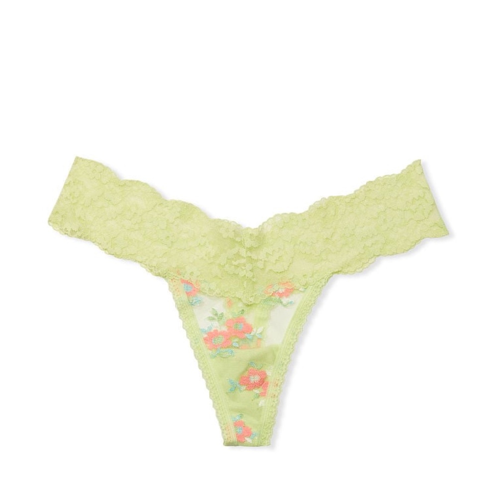 Victoria's Secret Laced Thong Panty Iced Olive Large NEW